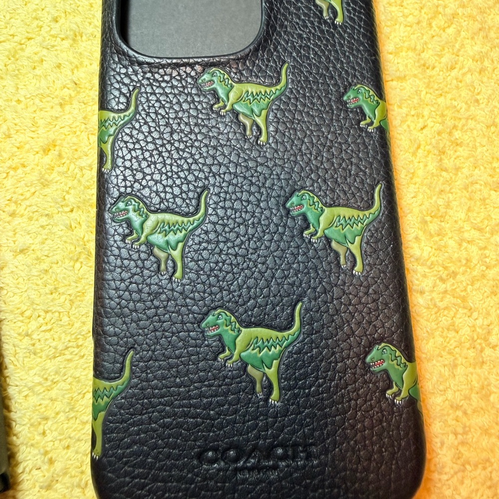 Coach Rexy Black Green Case Dinosaur Design iPhone 16 Pro slim wrap leather
